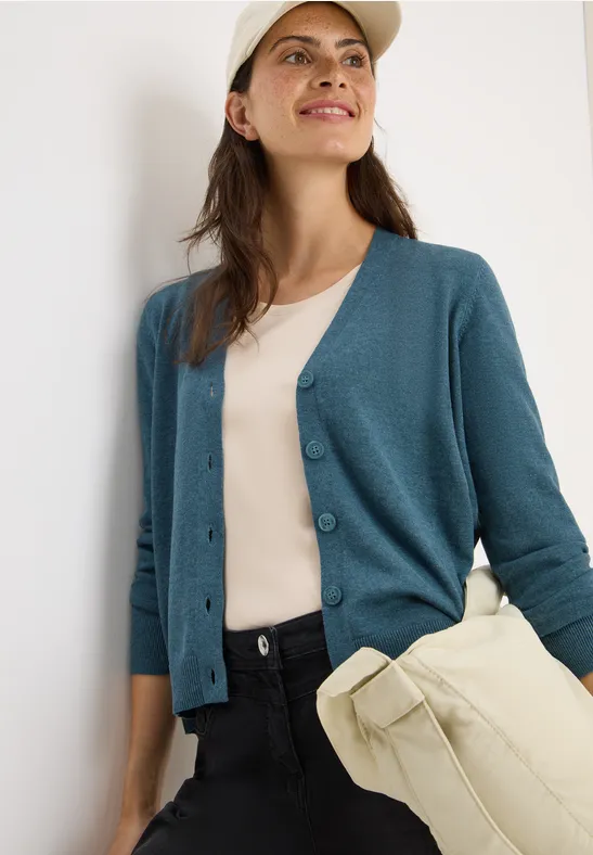 V-Neck Cardigan dull teal blue melange