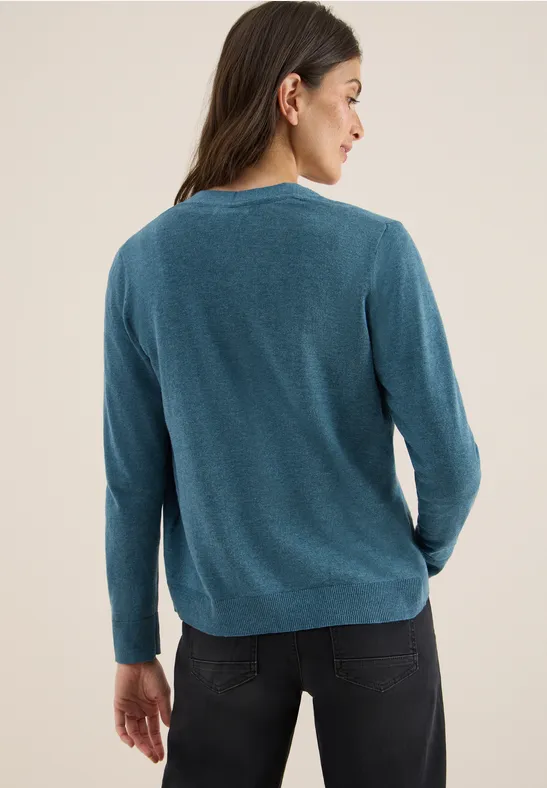 V-Neck Cardigan dull teal blue melange