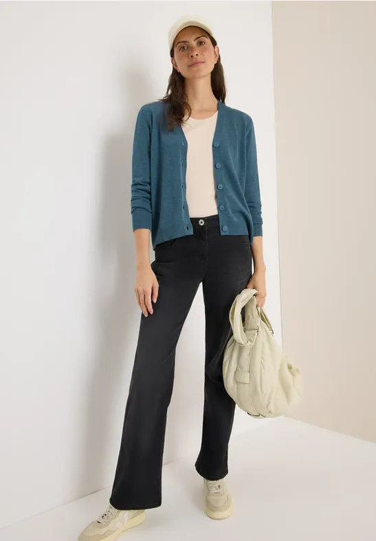 V-Neck Cardigan dull teal blue melange