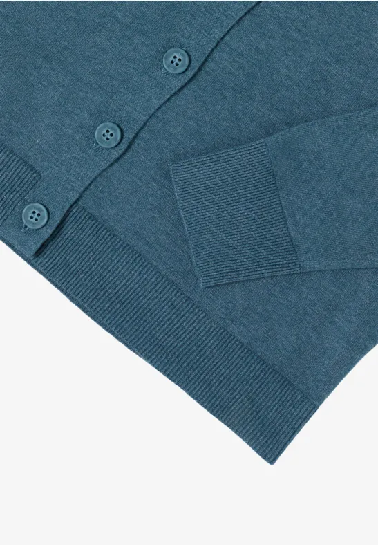 V-Neck Cardigan dull teal blue melange
