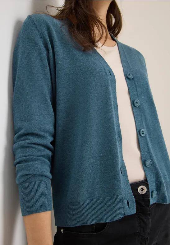 V-Neck Cardigan dull teal blue melange
