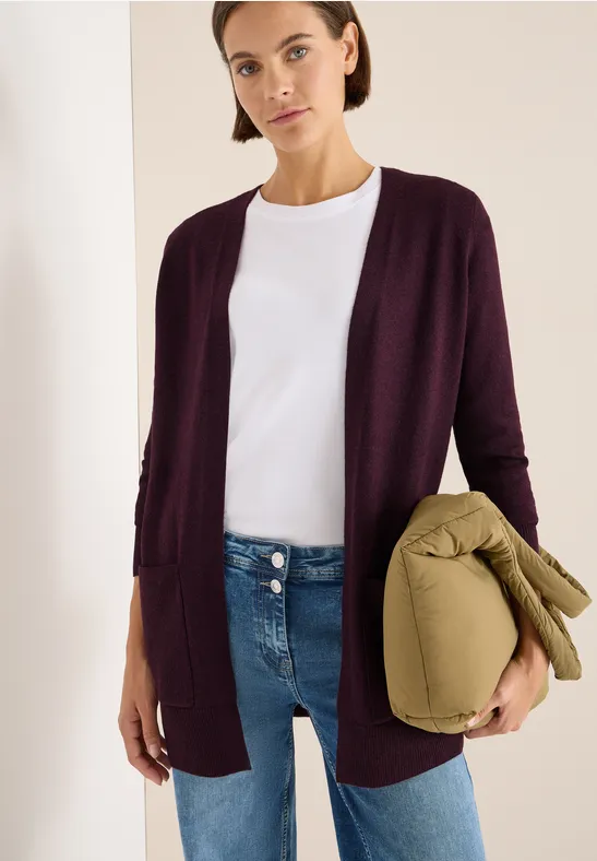 Cardigan cosy ouvert eggplant red melange