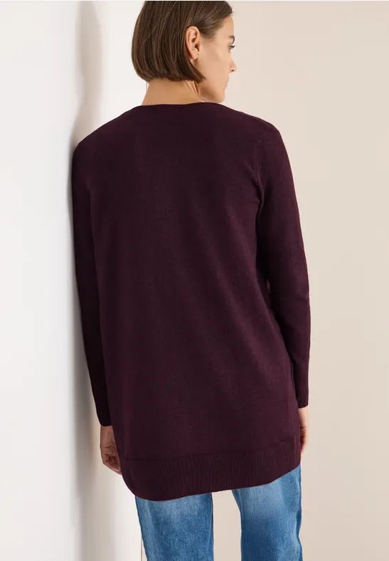 Cardigan cosy ouvert eggplant red melange