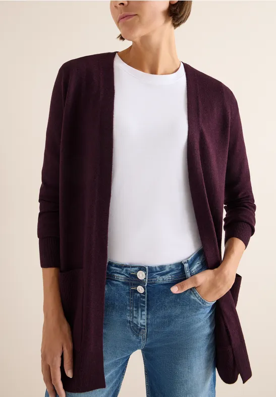 Cardigan cosy ouvert eggplant red melange