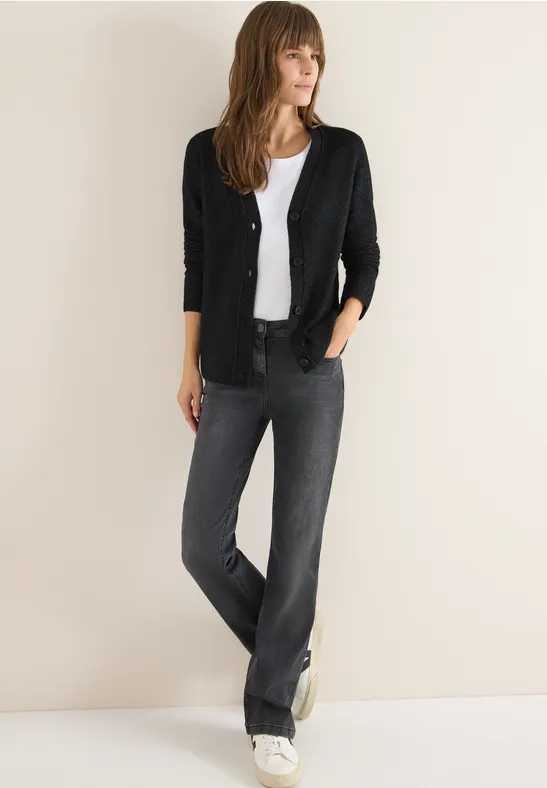 Miękki kardigan z dekoltem w szpic black melange
