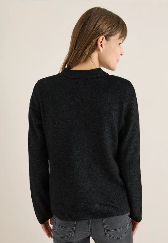 Miękki kardigan z dekoltem w szpic black melange