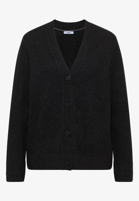 Miękki kardigan z dekoltem w szpic black melange
