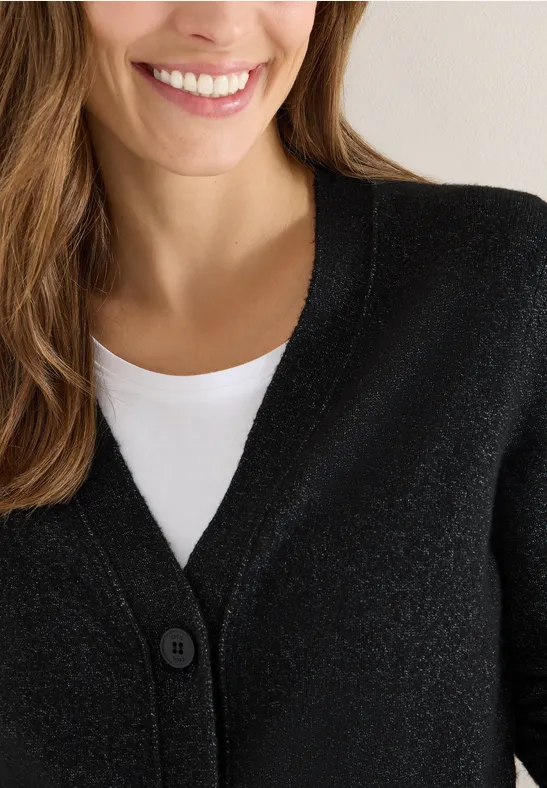 Miękki kardigan z dekoltem w szpic black melange