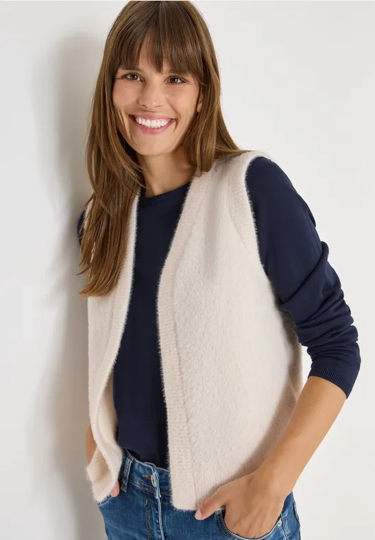 Gilet ouvert en fil de plume oat milk beige melange