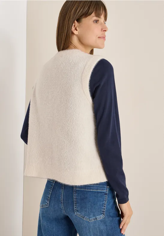 Gilet ouvert en fil de plume oat milk beige melange