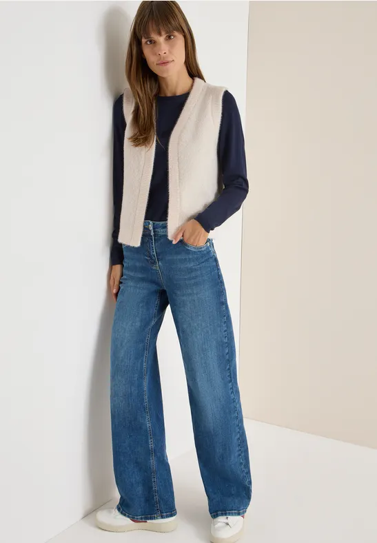 Gilet ouvert en fil de plume oat milk beige melange