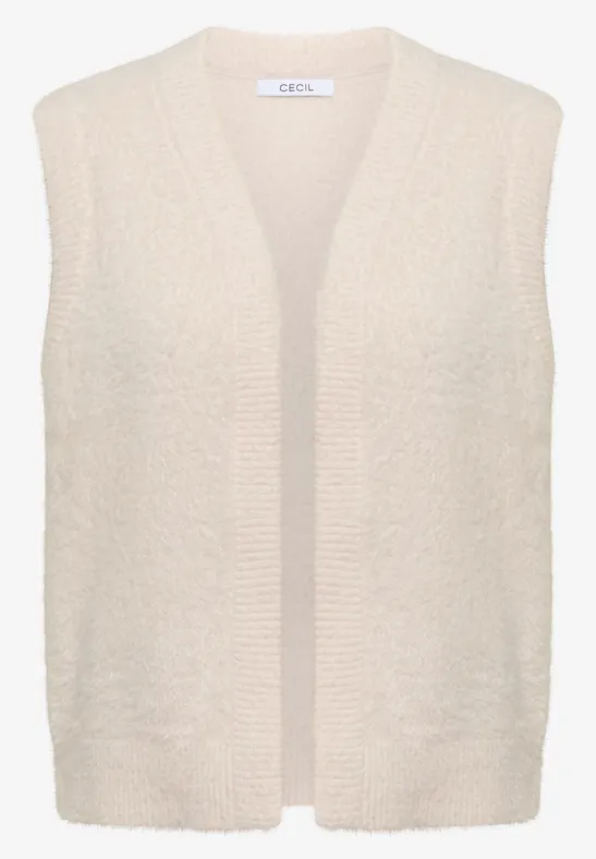 Gilet ouvert en fil de plume oat milk beige melange