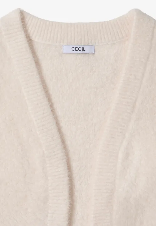 Gilet ouvert en fil de plume oat milk beige melange