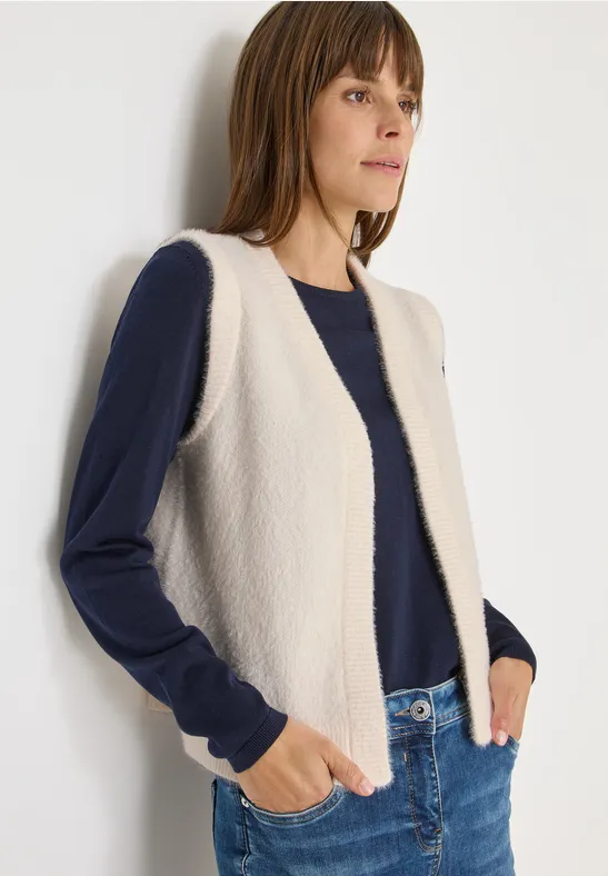 Gilet ouvert en fil de plume oat milk beige melange