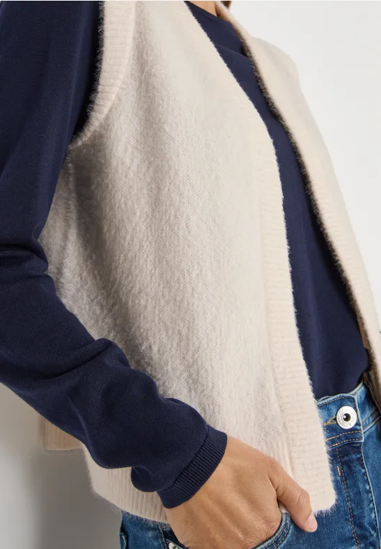 Gilet ouvert en fil de plume oat milk beige melange