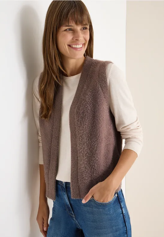 Gilet ouvert en fil de plume chocolate mousse melange