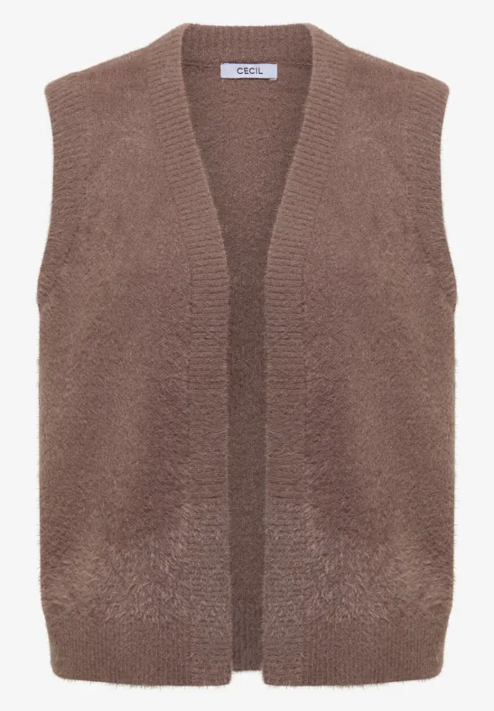 Gilet ouvert en fil de plume chocolate mousse melange