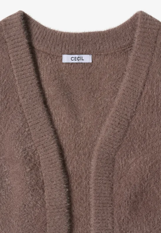 Gilet ouvert en fil de plume chocolate mousse melange