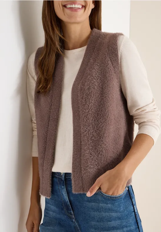 Gilet ouvert en fil de plume chocolate mousse melange