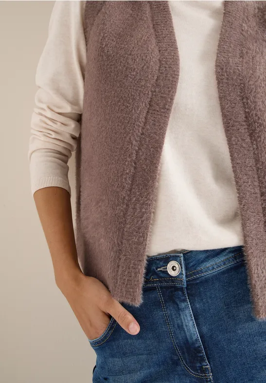 Gilet ouvert en fil de plume chocolate mousse melange