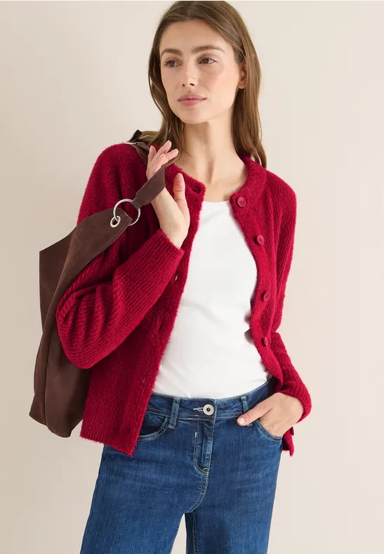 Federgarn Ripp-Strickjacke beaujolais red