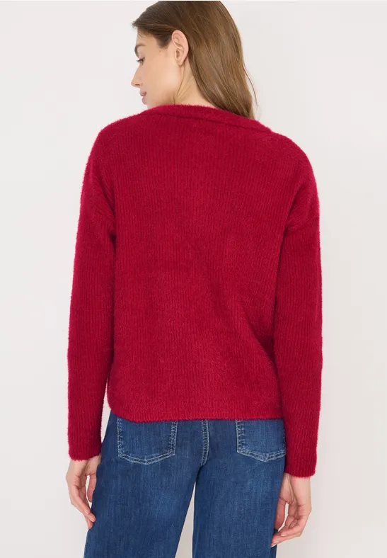 Federgarn Ripp-Strickjacke beaujolais red