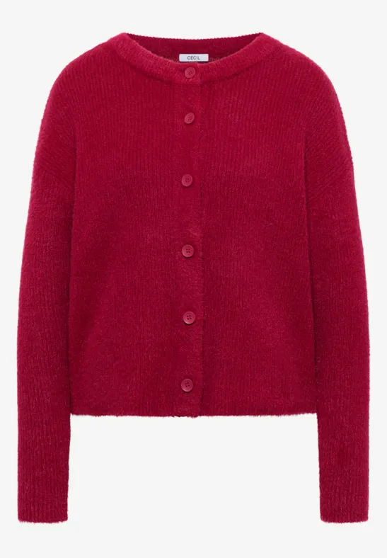 Federgarn Ripp-Strickjacke beaujolais red