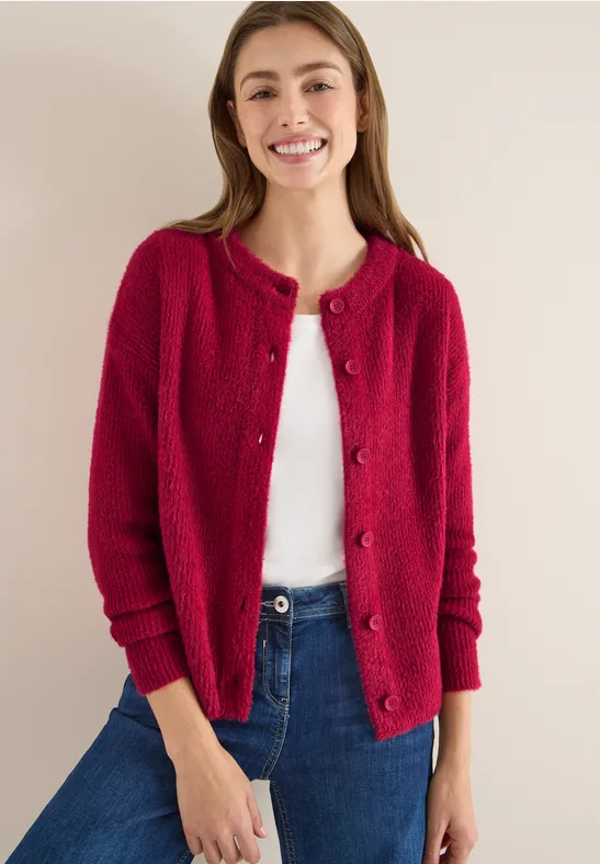 Federgarn Ripp-Strickjacke beaujolais red