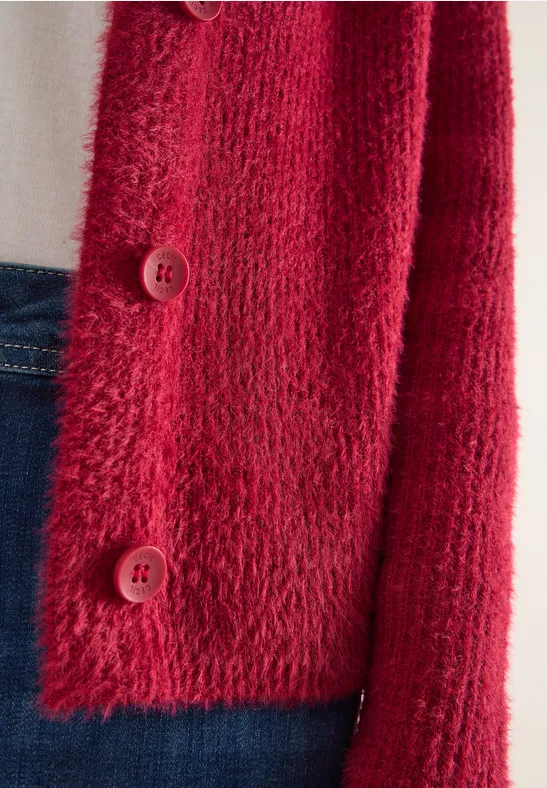 Federgarn Ripp-Strickjacke beaujolais red