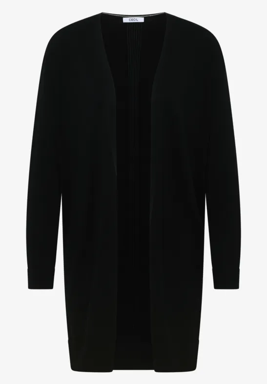 Schwarze, offen geschnittene Strickjacke mit langen Ärmeln
