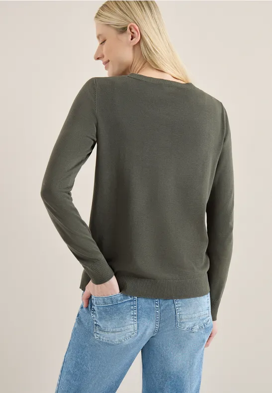 Basic Cardigan mit Rundhals khaki