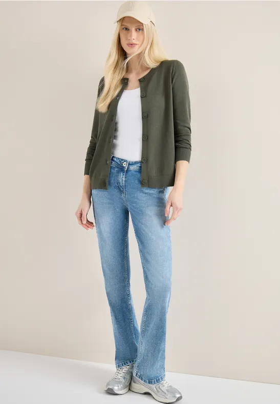 Basic Cardigan mit Rundhals khaki