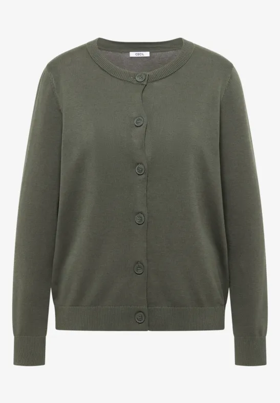 Basic Cardigan mit Rundhals khaki