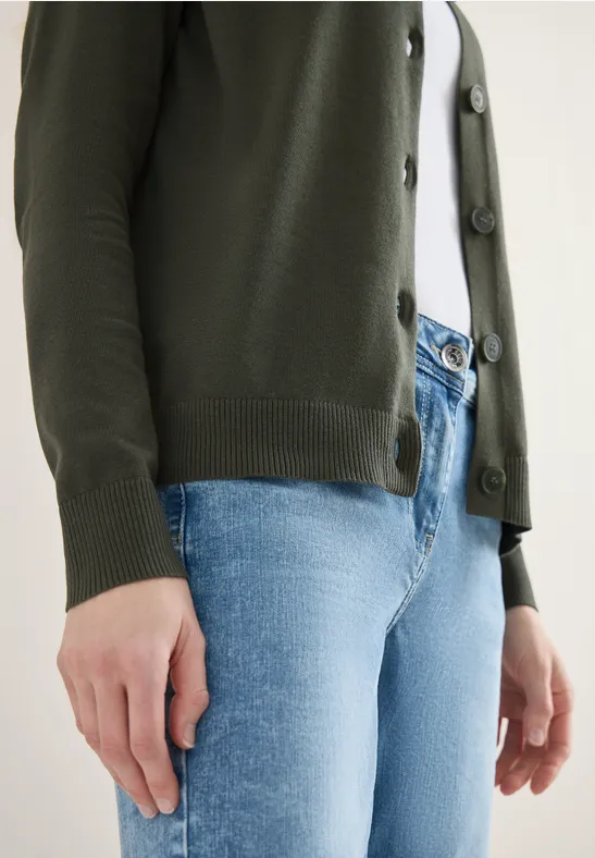 Basic Cardigan mit Rundhals khaki