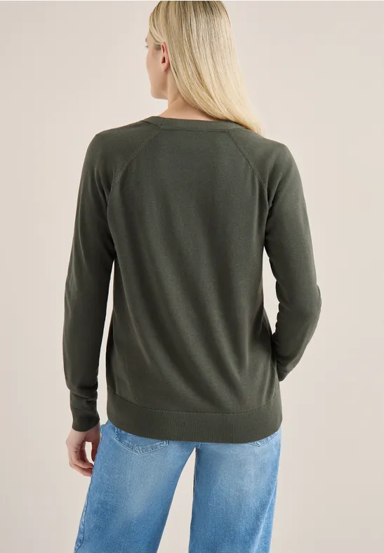 Basic Cardigan mit V-Neck und Knöpfen khaki