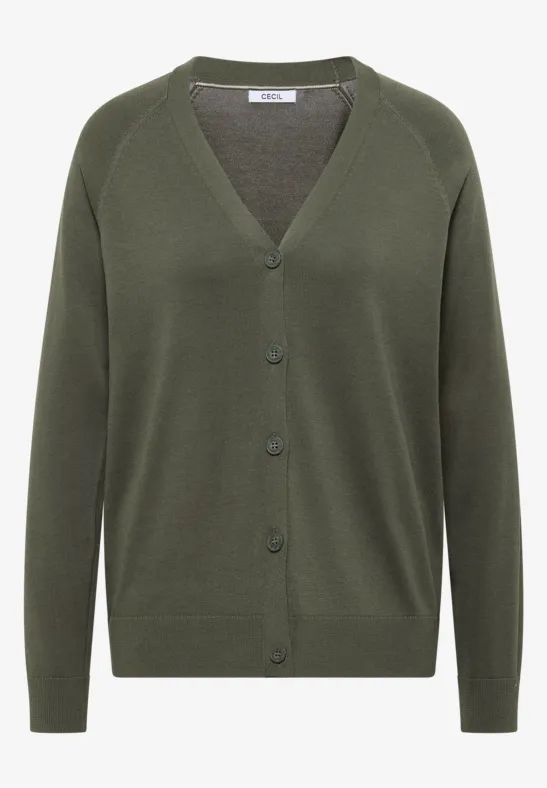 Basic Cardigan mit V-Neck und Knöpfen khaki