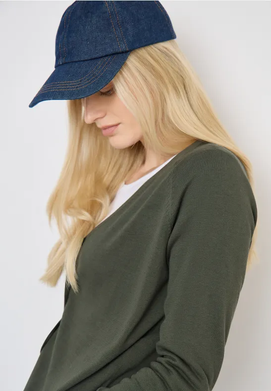 Basic Cardigan mit V-Neck und Knöpfen khaki