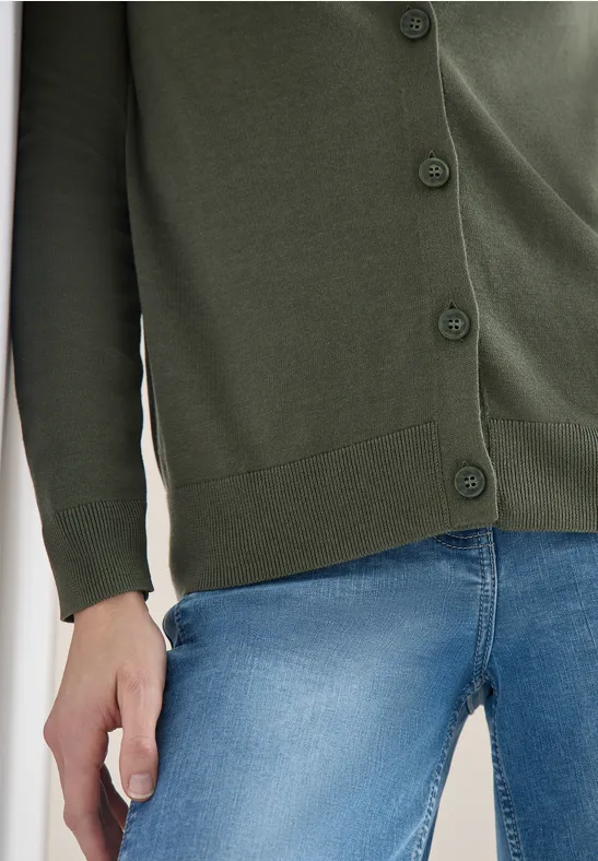 Basic Cardigan mit V-Neck und Knöpfen khaki
