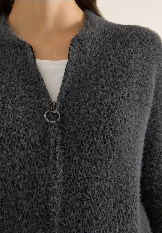 Jacquard Cardigan mit Zipper Black