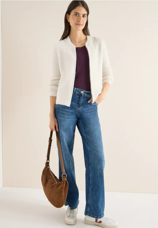 Cardigan jacquard avec fermeture éclair light greige