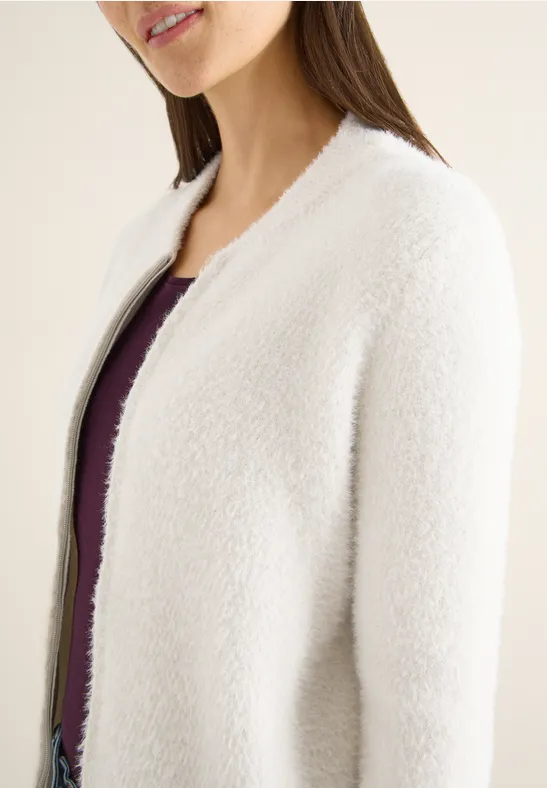 Cardigan jacquard avec fermeture éclair light greige