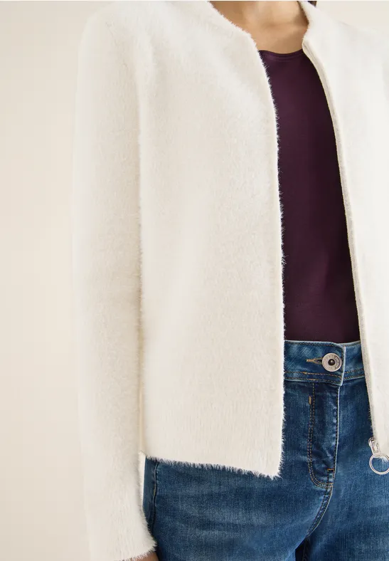 Cardigan jacquard avec fermeture éclair light greige