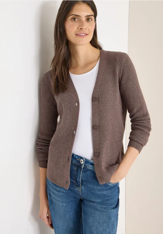 Cardigan in Rippstruktur mushroom taupe melange