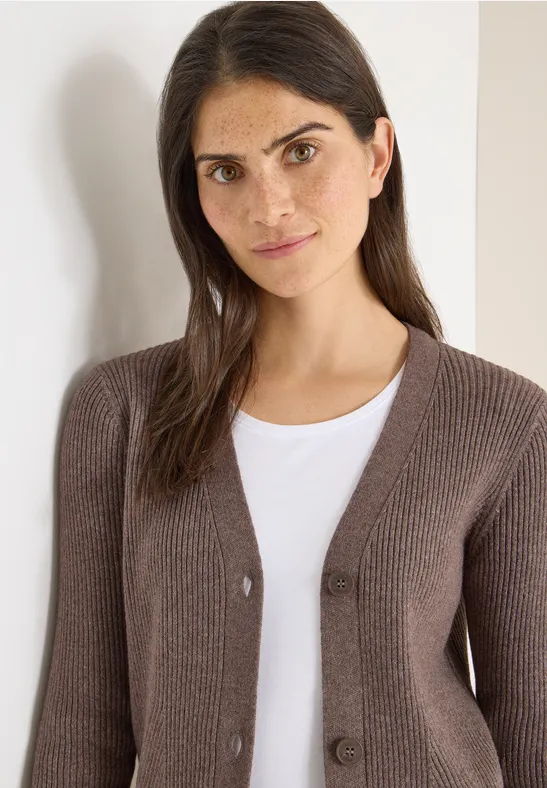 Cardigan in Rippstruktur mushroom taupe melange