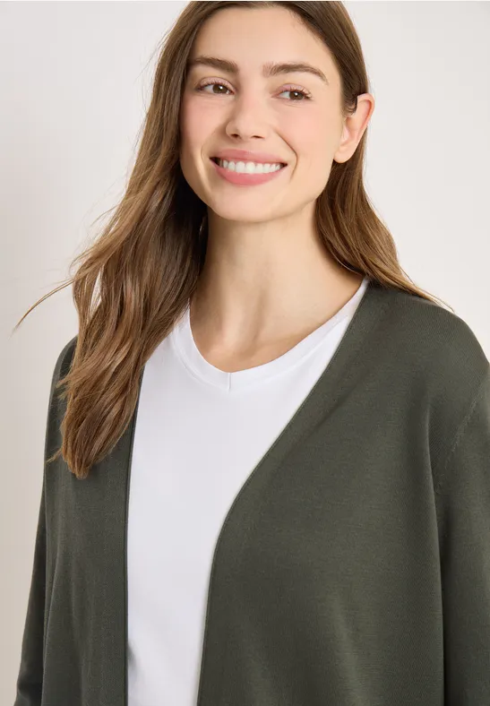 Basic Cardigan in offener Passform khaki