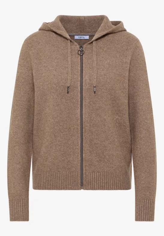 Cosy Cardigan mit Hoodie urban taupe melange