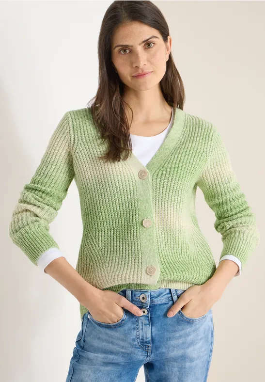 Space Dye V-Neck Cardigan bamboo green melange