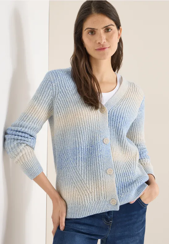 Space Dye V-Neck Cardigan fountain blue melange