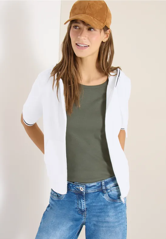 Kurzarm Sweatjacke mit Kapuze vanilla white