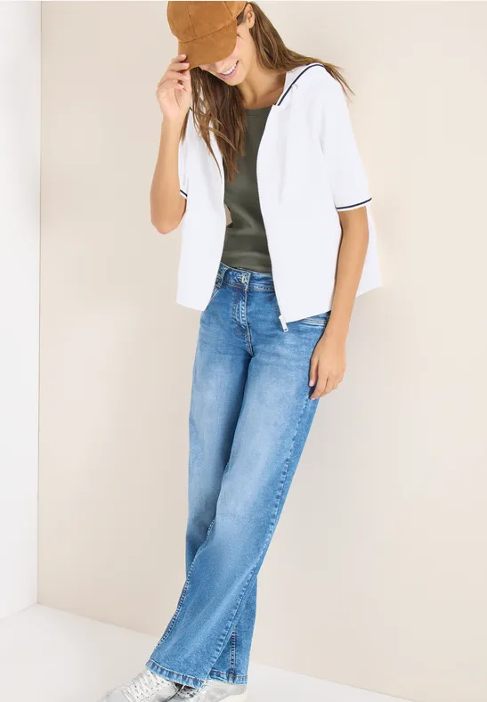 Kurzarm Sweatjacke mit Kapuze vanilla white